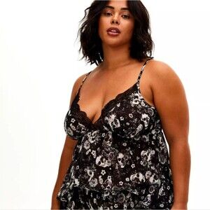 NWOT Womens Torrid Chiffon And Lace Trim Skull Sleep Cami, Size 1X Torrid 1